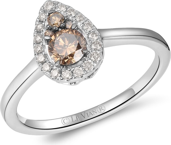 LeVian Chocolate Diamond & Nude Diamond Pear Halo Ring (1/2 ct. t.w.) in 14k White Gold