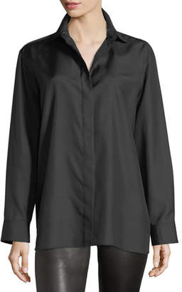 The Row Button-Front Long-Sleeve Silk Shirt