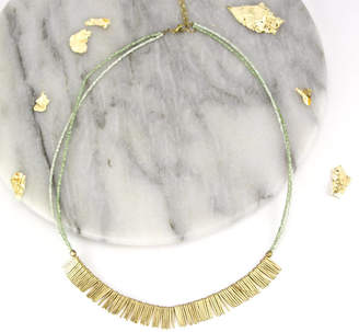 Gaamaa Gold Fringe Mint Green Statement Earrings