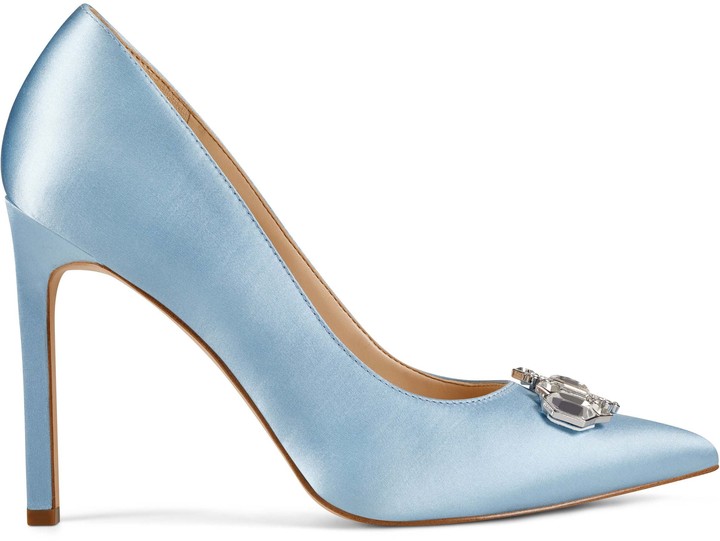 light blue satin heels