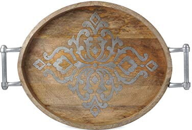 GG Collection Large 25.5-Inch Long Wood and Metal Heritage Collection Oval Tray - 92844