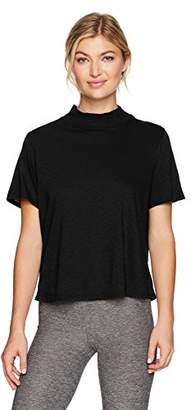 Michael Stars Women's Supima Cotton Slub Mock Neck Crop T-Shirt