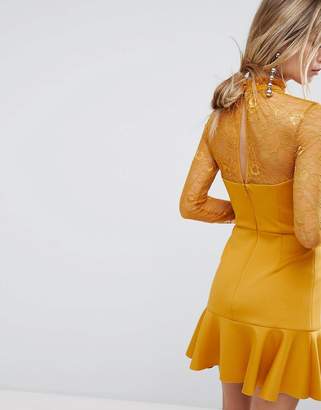 ASOS Delicate Lace & Scuba Ruffle Shift Mini Dress