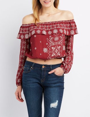 Charlotte Russe Printed Ruffle Off-The-Shoulder Top