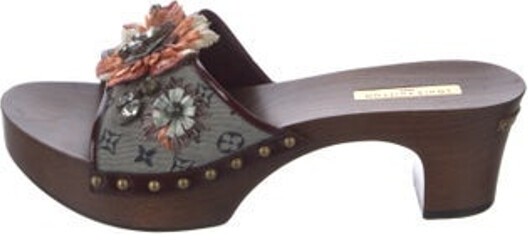 Louis Vuitton Canvas Slides Grey Monogram Leather Studded & Crystal Accents Platform Designer