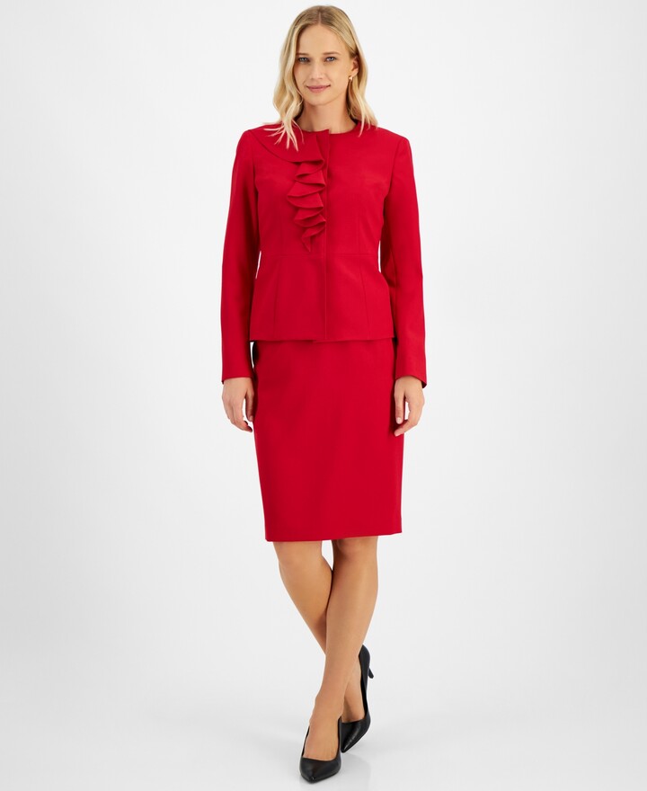 Le Suit Women's Cascade Ruffle Skirt Suit Set, Regular & Petite