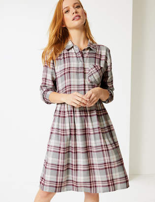 Marks and Spencer PETITE Checked Long Sleeve Drop Waist Dress