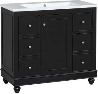 Charlton Home Contemporary Bathroom Vanity Cabinet,4 Drawers & 1 Cabinet Door,Multipurpose Storage, Resin Integrated Sink,Adjustable Shelves,Solid Wood Frame With M