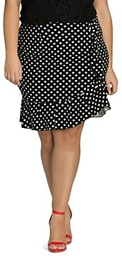 City Chic Plus Dotted Faux-Wrap Ruffle Skirt