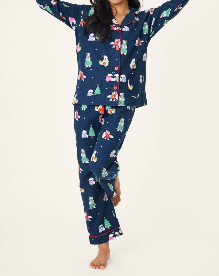 PJ Salvage Bearly Awake 3-Piece Flannel Pajama Set In Navy