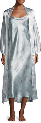 Natori Wisteria Floral-Print Silk Long Robe, Blue Pattern