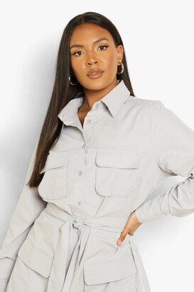 boohoo Plus Woven Pocked Belted Shirt Dress