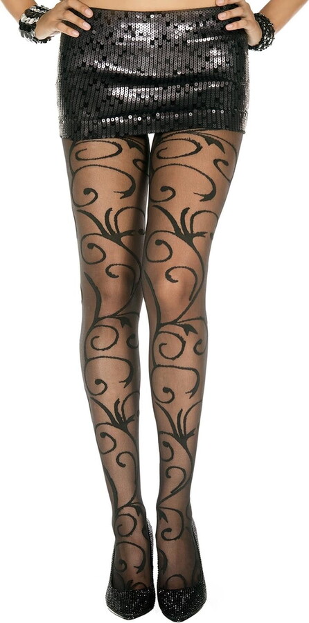 Music Legs Swirl pattern sheer spandex pantyhose