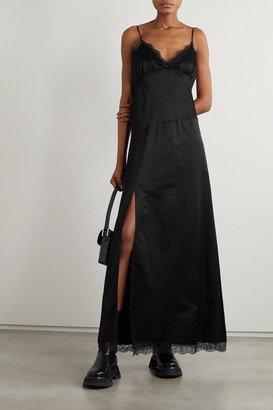 MM6 MAISON MARGIELA Lace-trimmed Cotton-blend Satin Maxi Dress - Black