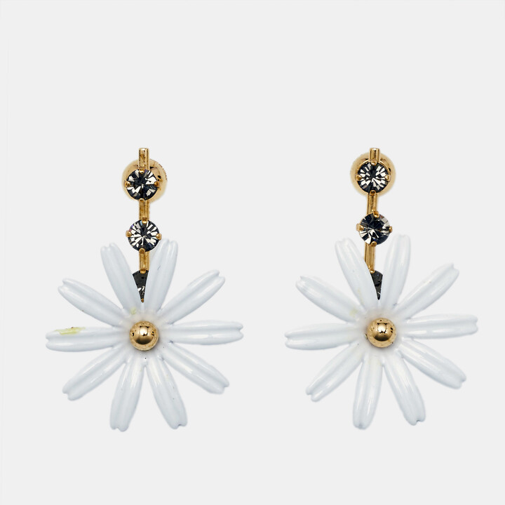 Marni Daisy Crystals White Coated Gold Tone Bar Earrings
