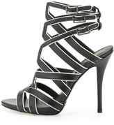 Thumbnail for your product : Brian Atwood Carbinia Triple-Buckle Cage Sandal, Black/White