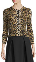 Thumbnail for your product : Carolina Herrera 3/4-Sleeve Leopard-Print Cardigan, Black/Camel