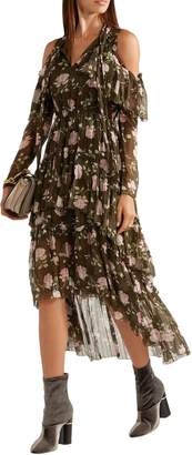 Ulla Johnson Marion Cold-shoulder Tiered Floral-print Crinkled Silk-gauze Dress