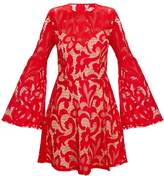Thumbnail for your product : PrettyLittleThing Red Flare Sleeve Lace Skater Dress