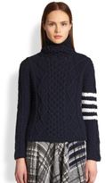 Thumbnail for your product : Thom Browne Aran Wool Stripe-Detail Turtleneck Sweater