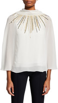 Thumbnail for your product : Halston Aidan Embellished High-Neck Caped Blouse