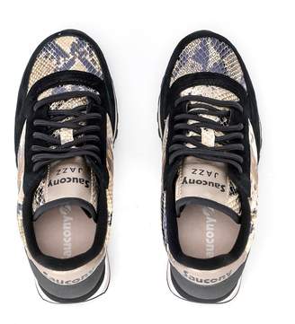 Saucony Jazz Triple Sneaker In Black Suede And Animalier Leather With Gold Details
