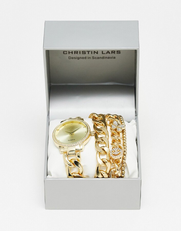 Christin Lars chain strap watch and bracelet gift set in gold ShopStyle