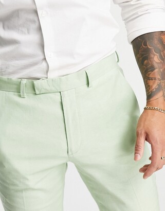 ASOS DESIGN super skinny linen mix suit pants in sage green