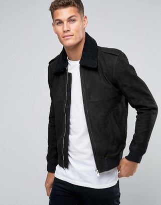 Selected Leather Flight Jacket with Removeable Fleece Collar