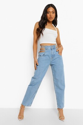 boohoo Petite Strappy High Waist Mom Jeans - ShopStyle