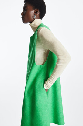 COS womens Wool shift dress folded collar solid green Minimalist Simple sz  2 