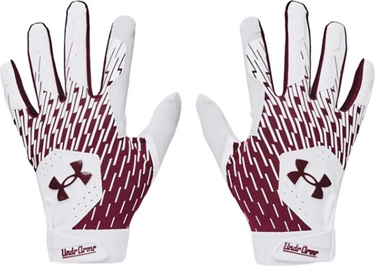 Men's Under Armour Clean Up Baseball Batting Gloves Maroon/White Large