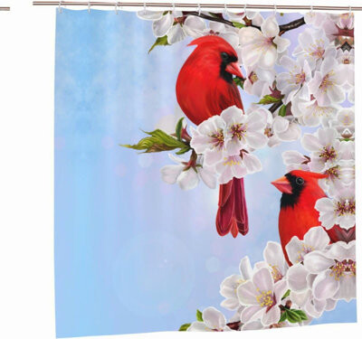 One Allium Way Cardinal Blossom Waterproof Shower Curtain Set - Polyester with 12 Hooks for Elegant Bathroom Decor