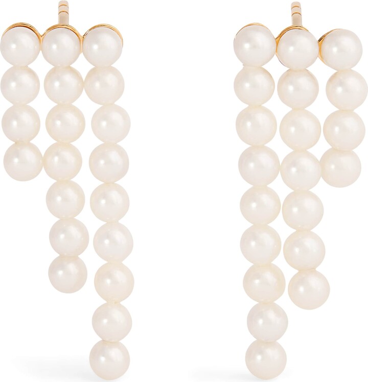 Sophie Bille Brahe Yellow Gold and Pearl La Valse Trois Temps Drop Earrings