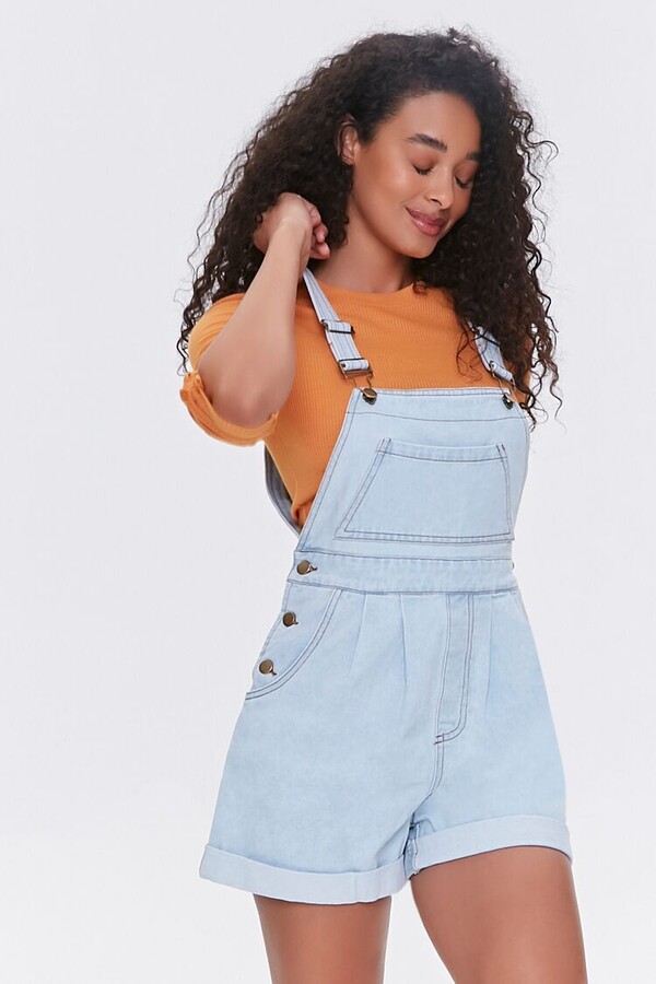 Forever 21 Cuffed Denim Overall Shorts - ShopStyle
