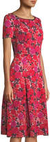 Thumbnail for your product : St. John Rose Floral Jacquard Pleated Cocktail Dress