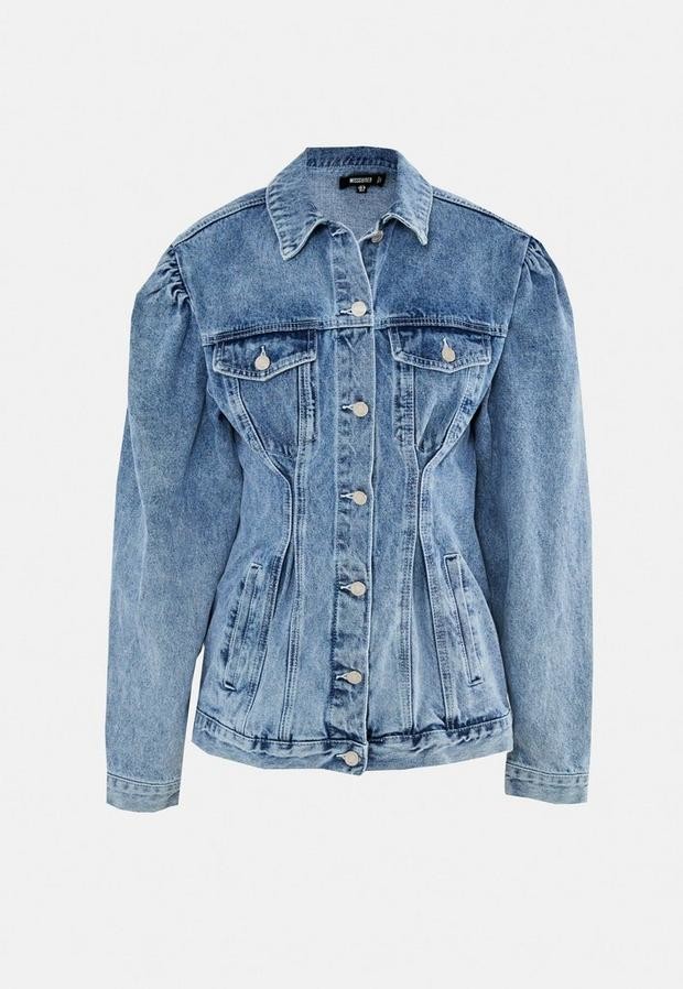 womens denim jacket puff sleeves