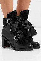 Thumbnail for your product : Christian Louboutin Jenny From The Alps 70 Shearling And Leather Ankle Boots - Black