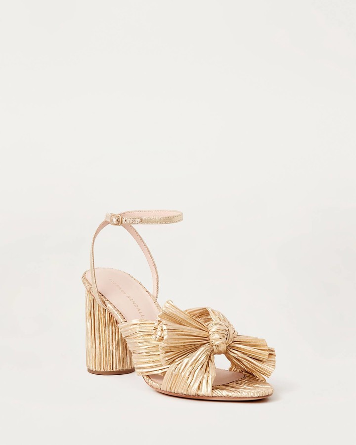 Loeffler Randall Camellia Bow Heel with Ankle Strap Gold 