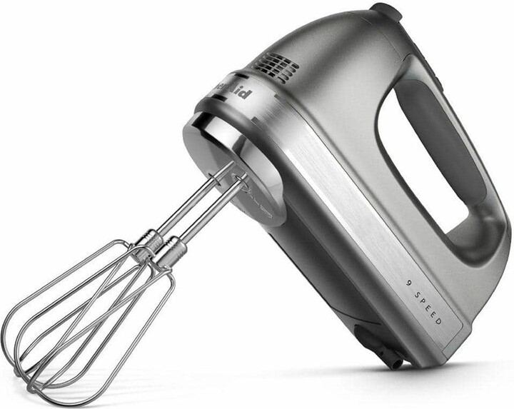KitchenAid 9-Speed Contour Silver Hand Mixer with Beater and Whisk Attachments