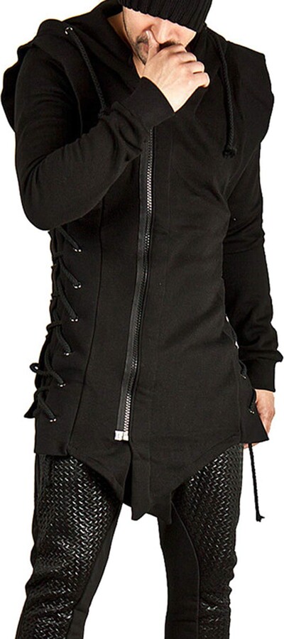 JMSUN Spring and Autumn Side Lace Up Fleece Gothic Hoodie for Men