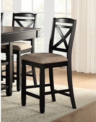 Red Barrel Studio 2pc Dining Room Counter Height Chairs In Transitional Design - Black Wood With Beige Seat Style Seats Of 2 Wood Fabric Upholstery