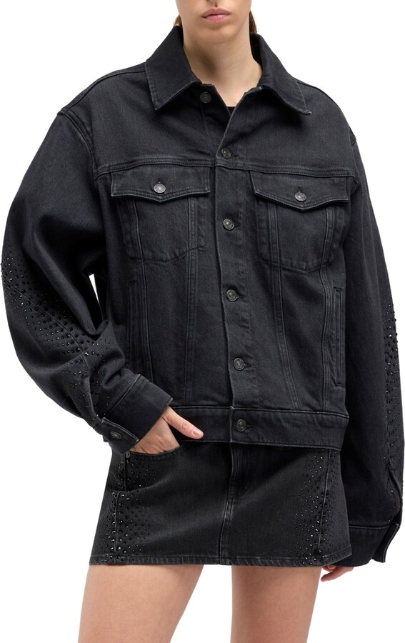 7 For All Mankind Embellished Twisted Seam Denim Jacket