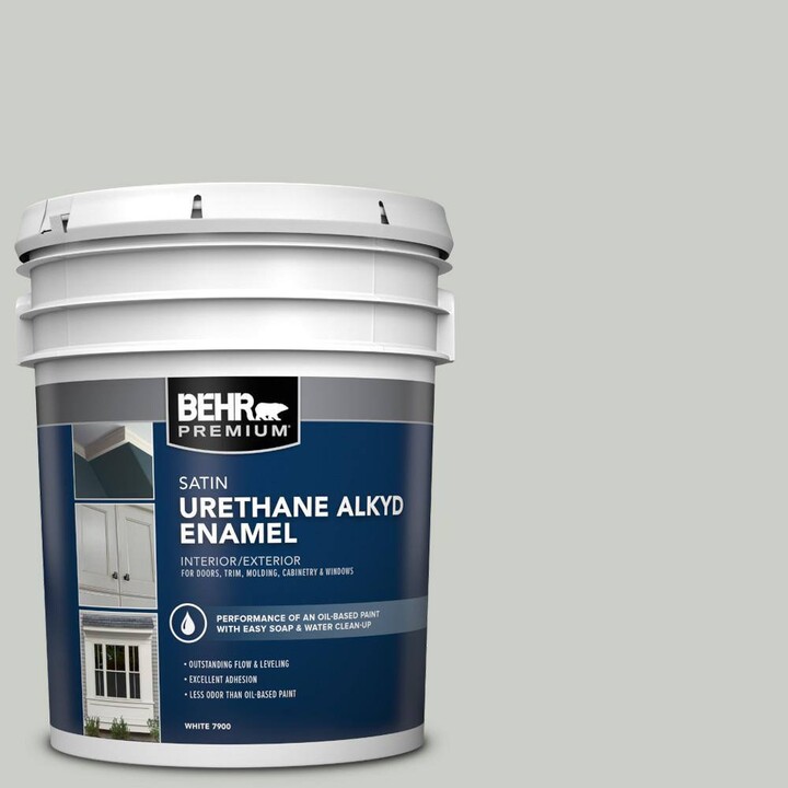 BEHR PREMIUM 5 gal. #PWL-89 Silver Setting Urethane Alkyd Satin Enamel Interior/Exterior Paint