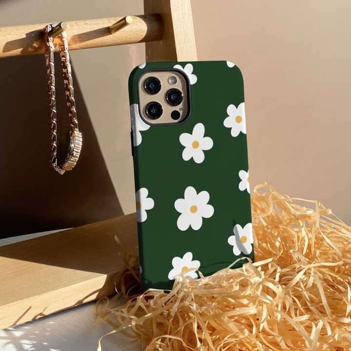 None Dark Green Flowers Phone Case for iPhone 16 15 14 13 12 11 Pro Max XS XR XSMax 6 7 8 Plus Glossy HD Hard PC Cover