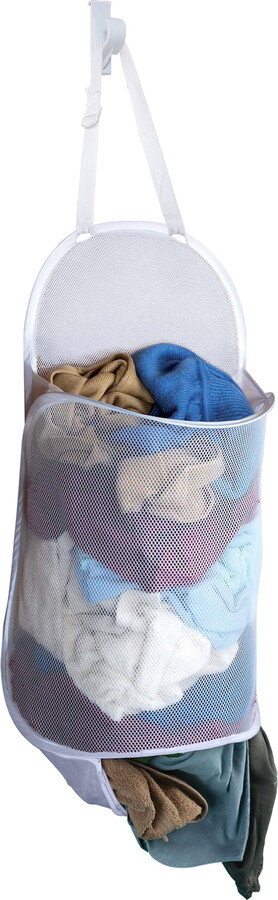 Smart Design Deluxe Mesh Over The Door Pop Up Hamper w/ Hook & Adjustable Strap - VentilAir Mesh Material - for Laundry & Clothes - Home - (Holds 3 Loads) (17 x 28 Inch) [White]