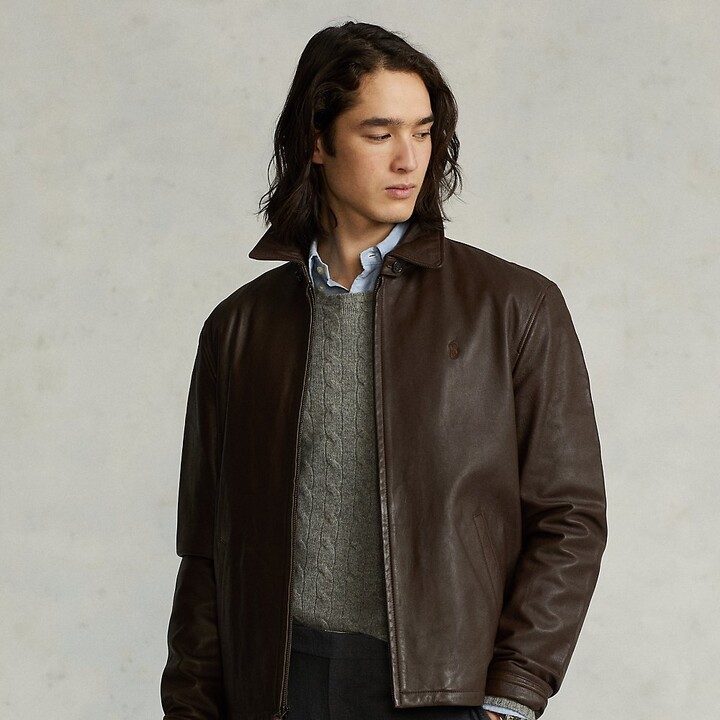 Men Ralph Lauren Brown Leather Jacket | Shop the world's largest 