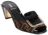 Thumbnail for your product : Fendi brown zucca canvas and black leather buckle detail pumps