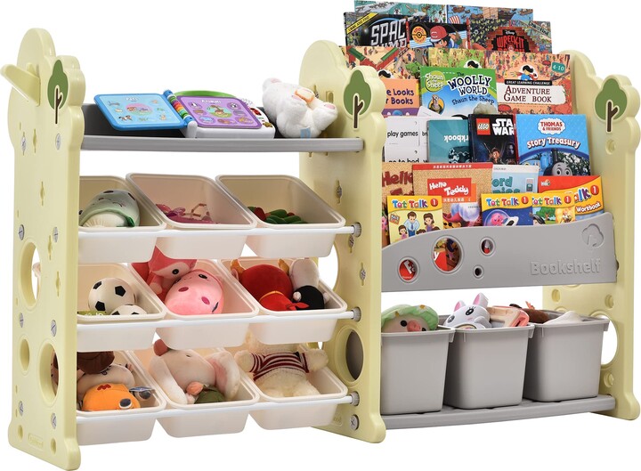 Voohek Toy Storage Organizer Kids Bookshelf with 12 Bins and 4