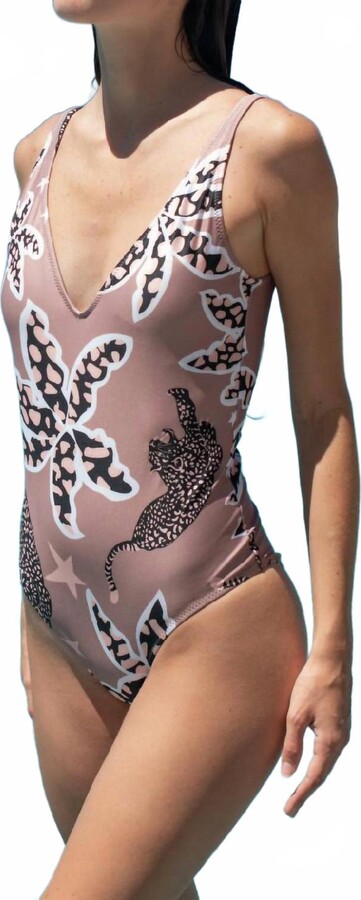 Las Sureñas V-Neck Leopard Swimsuit In Beige